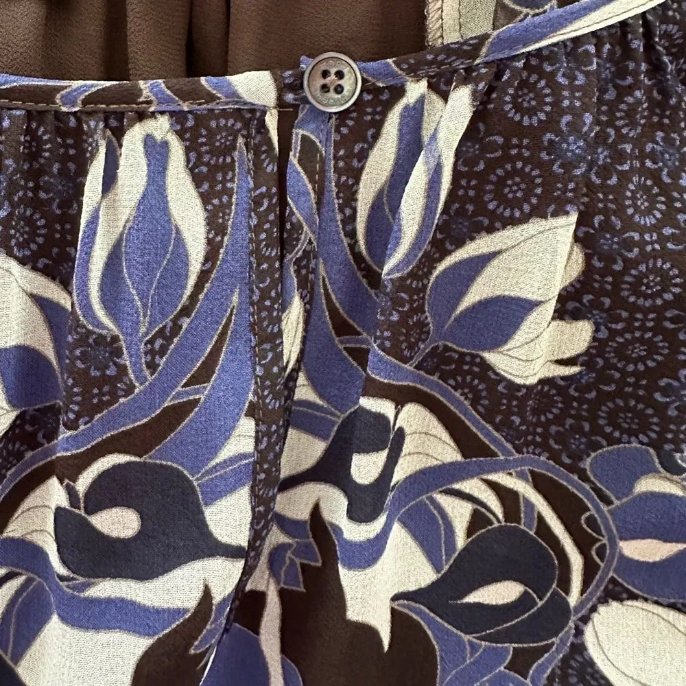 Tory Burch Lisa Blouse 100% Silk Medallion Printe Navy Keyhole Front Top Size 2